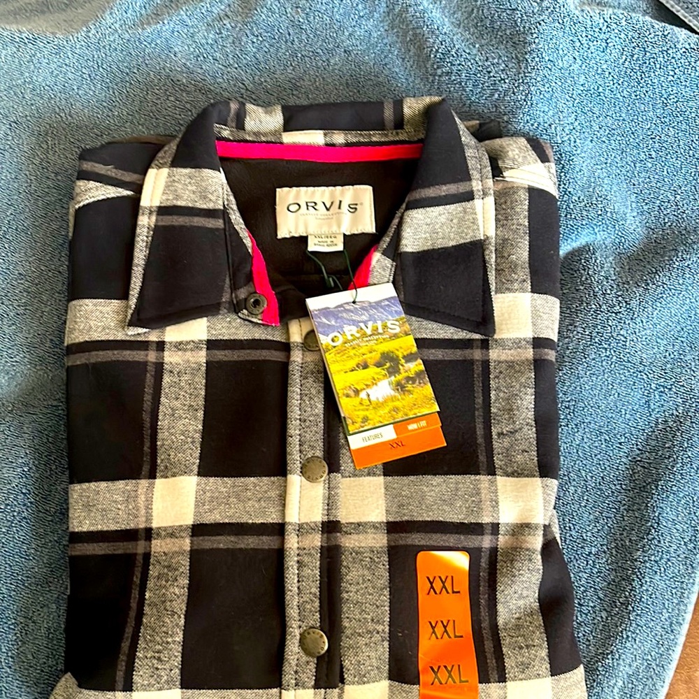 Orvis Pinnacle Shirt Jacket brand new w/tags soft & warm Fleece bounded flannel
